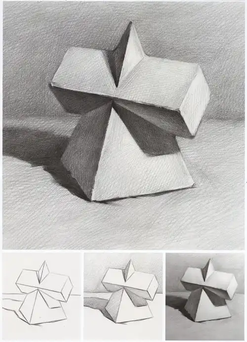 四棱锥棱柱组合体步骤图新手写生临摹几何体素描