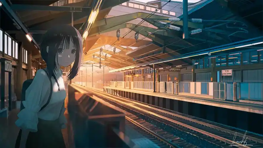 女子车站唯美4k动漫壁纸壁纸