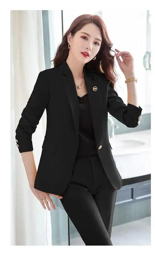 2022新款女装秋冬新款黄色小套装女韩版商务正装修身通勤气质休闲西服