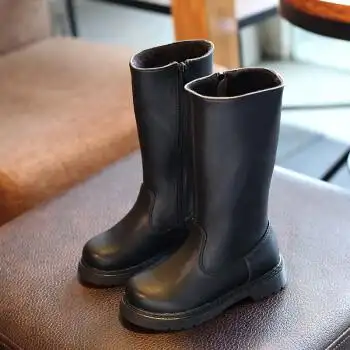 小学生靴子女孩长筒靴子儿童马丁靴秋冬款小孩子穿的女童单靴秋冬小