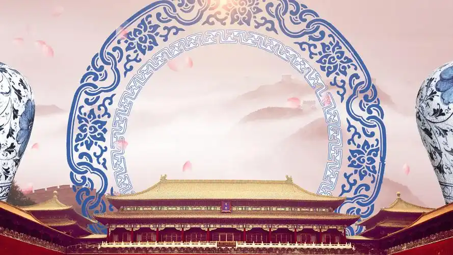 舞台背景中国风宫廷青花瓷大屏背景视频ae模板