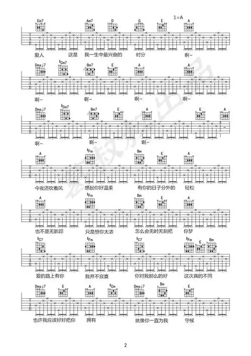王晰《亲密爱人》吉他谱(g调)-guitar music score-曲谱网