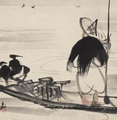 0153渔父图镜心设色纸本