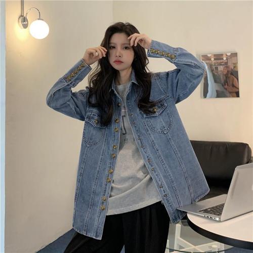 牛仔衬衫女春秋内搭衬衣2022新款时尚别致设计感小众叠穿牛仔上衣sn