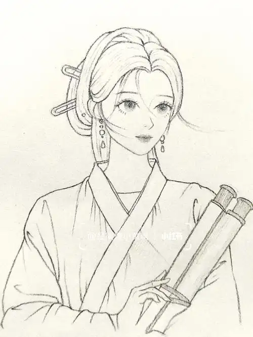 古风人物素描女生怎么画,素描古风美女画