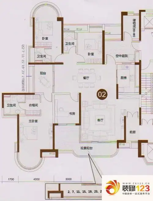 广园东东方名都户型图天宇墅17/18栋02单元 4室2厅3卫1厨