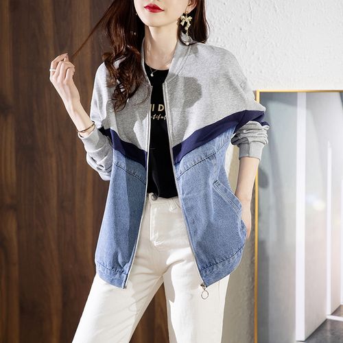 品牌专柜女装牛仔短外套女士早春秋冬2022年新款爆款风衣拼接上衣