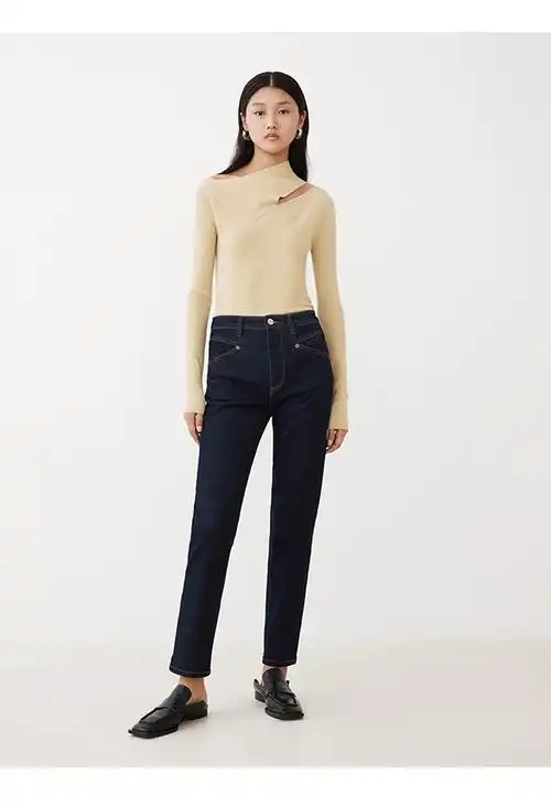 edition云朵棉牛仔裤女直筒显瘦九分小脚裤牛仔蓝色24xxs