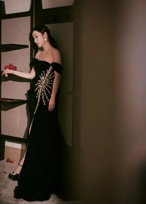 秦海璐穿黑色齐肩礼服尽显优雅2