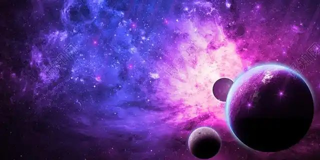 蓝紫色渐变唯美星空云朵星球展板紫色星空展板背景紫色星空背景psd