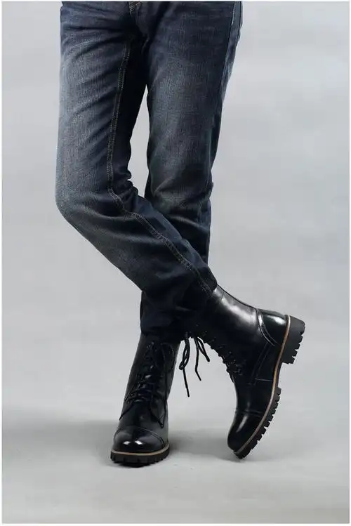 马丁靴潮流真皮军靴冬季保暖皮靴英伦牛仔靴牛皮男靴子中筒靴