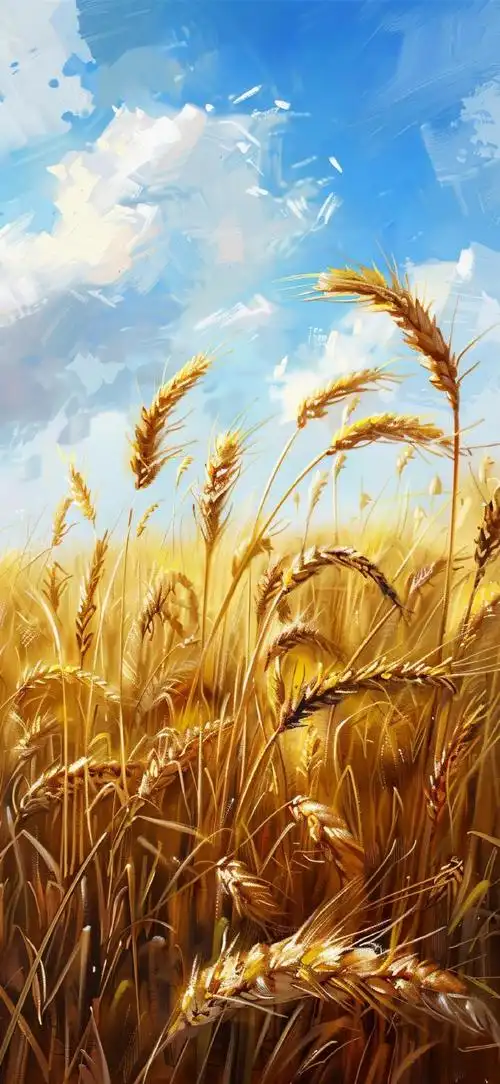 金黄麦田 丰收的季节 油画风壁纸#壁纸