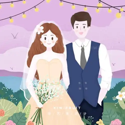 婚礼请柬插画手绘婚纱照情侣头像卡通q版定制结婚礼物奇艺果设计淘宝