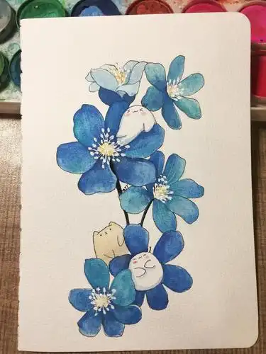 画出点点花蕊,没有白色墨汁修正液也可以哟或者白色高光笔,白色颜料