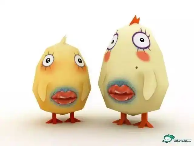 因为是成人取向的动画,所以这只鸡的造型很特殊,腮红,眼影和红唇看