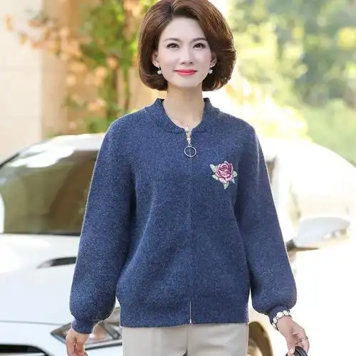 简狐中老年女装秋装针织外套新款时尚妈妈装开衫