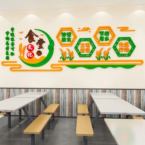食堂文化墙贴画学校员工餐厅珍惜粮食光盘行动标语布置主题墙装饰