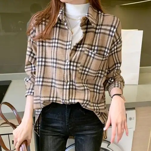 格子衬衫女英伦长袖