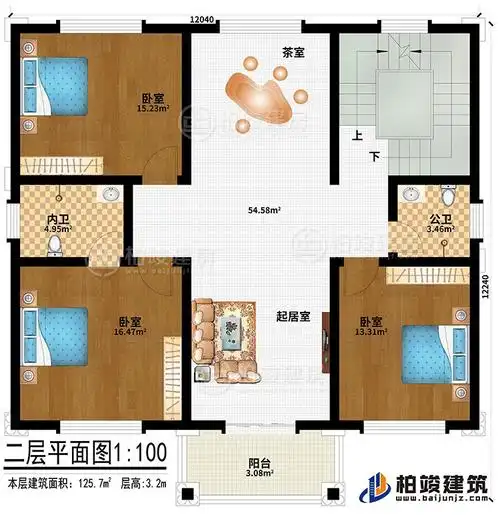 乡村三层别墅cad建筑设计图125平方米户型带效果图和全套