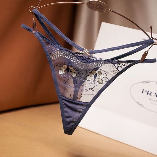 性感透视交叉细带女士内裤透明网纱刺绣珍珠诱惑丁字裤低腰 2243