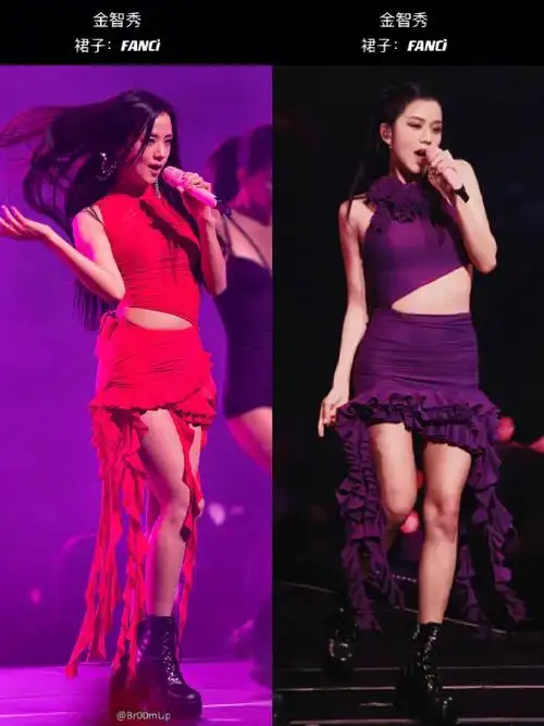 朱or紫bp演唱会上jisoo两套很风情的裙装
