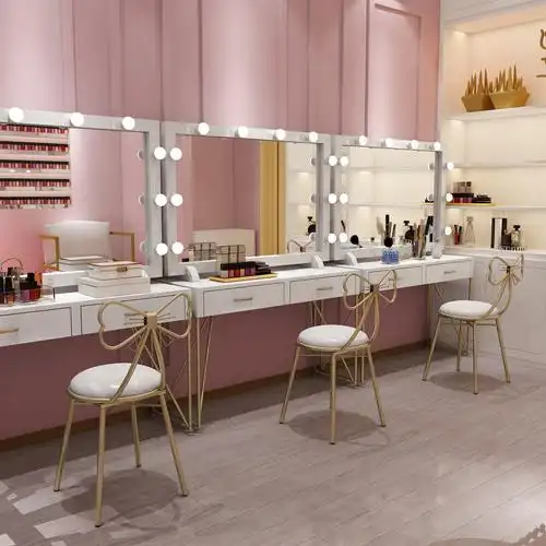 北欧轻奢影楼美容院化妆台婚纱店多功能化妆桌卧室网红带灯梳妆台