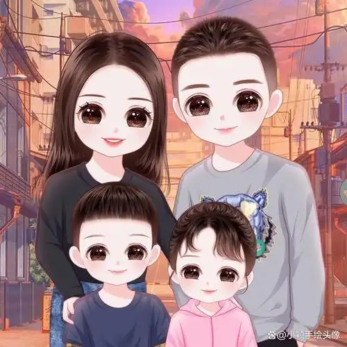 全家福漫画头像,一家三口,四口家庭头像,满满的仪式感