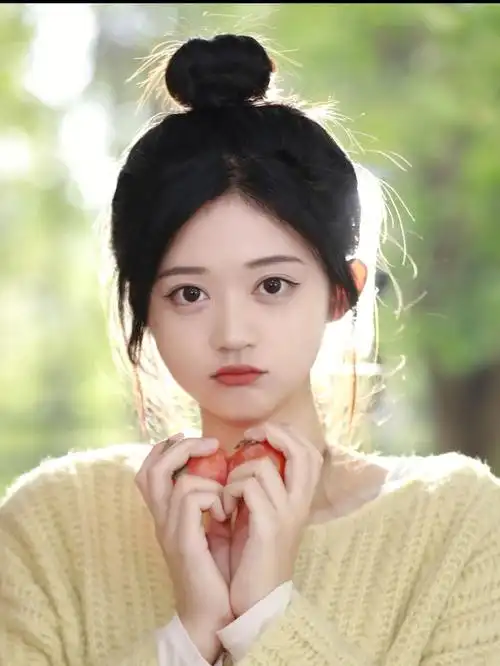 圆脸扎丸子头加八字刘海也太显脸小了