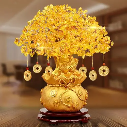 黄水晶发财树家居摆件招财摇钱树