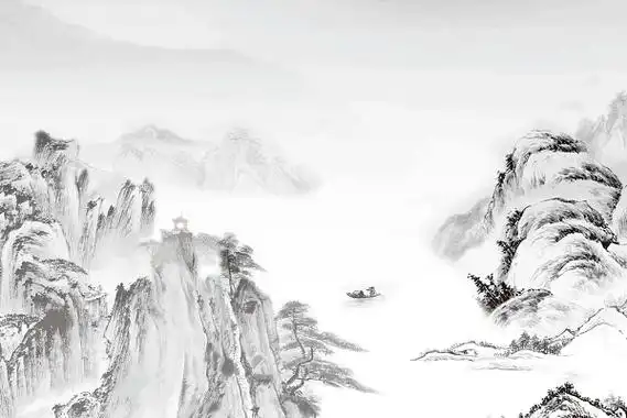黑白大山古风中国风水墨山水国画