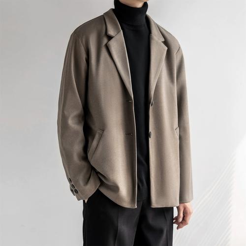 毛呢西装外套男秋冬高级感休闲免烫西服韩版宽松加厚短款呢子大衣