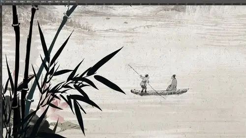 古风新中式竹韵山水情背景墙屏风壁画墙纸