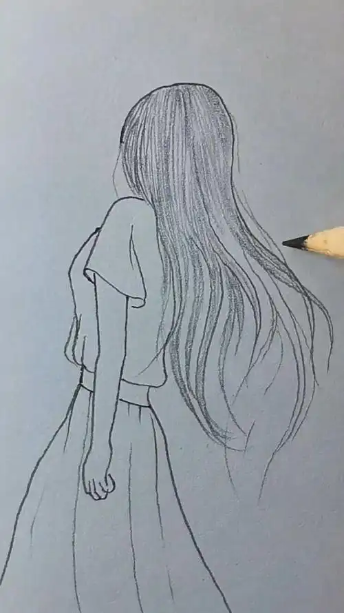 女生侧身简笔画,长发飘飘美极了!