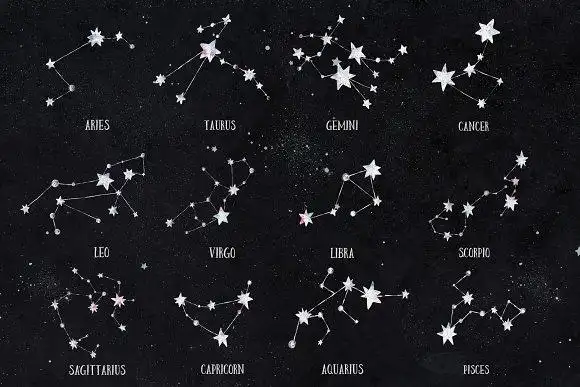 手绘宇宙星河银河占星十二星座矢量图案