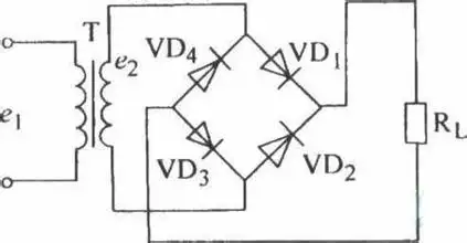 连上电源变压器和负载的单相桥式整流电路图