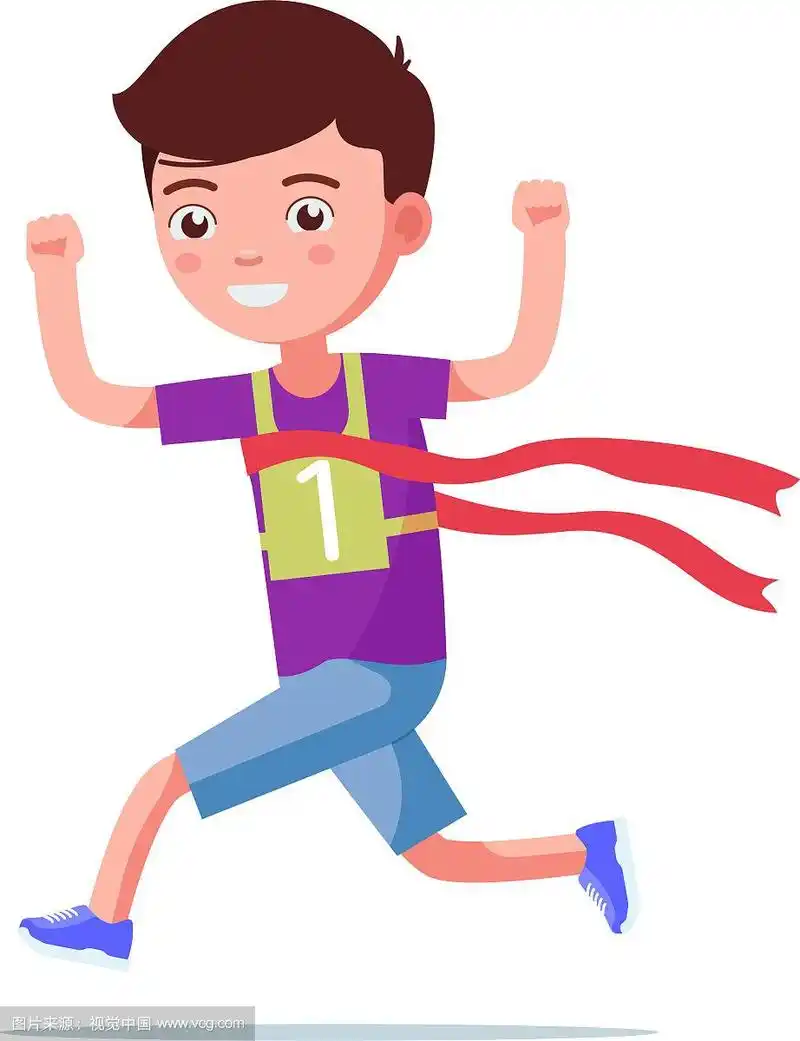 卡通男孩跑马拉松并赢了