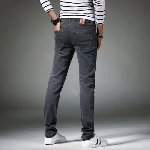 春秋新款韩版黑灰色男士牛仔裤男式青年弹力修身小脚长裤厂家批发