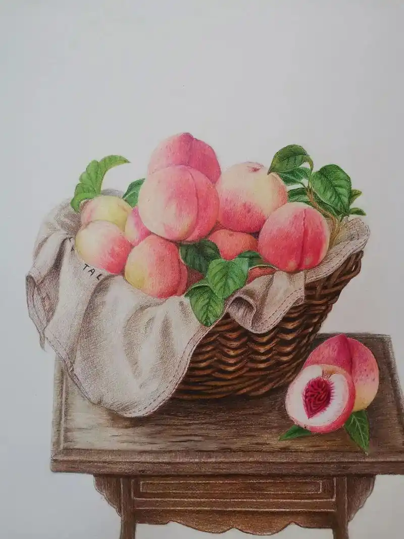 这桃子看着都好甜,有沒有很想吃#一起学画画 #彩铅 - 抖音