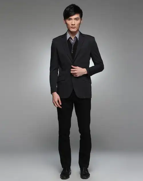 男款黑色条纹长袖西装