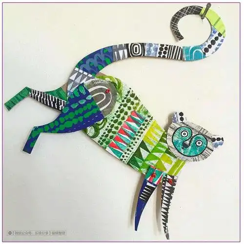 其它 《有趣的动物拼贴画》高段 写美篇材料准备:花布或者是 带有花纹