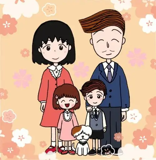 9「20年后」小丸子和花轮同学的全家福—樱桃小丸子妹妹叫花轮汐年