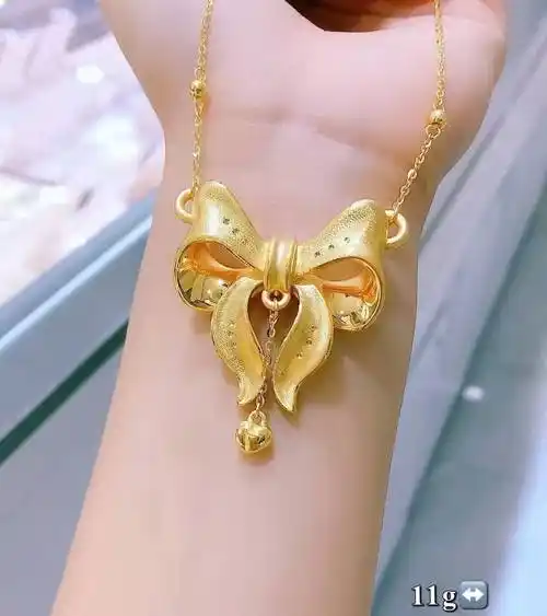 黄金项链女5g黄金足金999在逃公主蝴蝶结套链 24k万足金o字项链