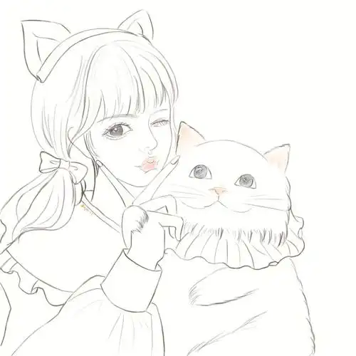 猫咪女孩,可可爱爱#手绘头像  #线稿  #猫咪