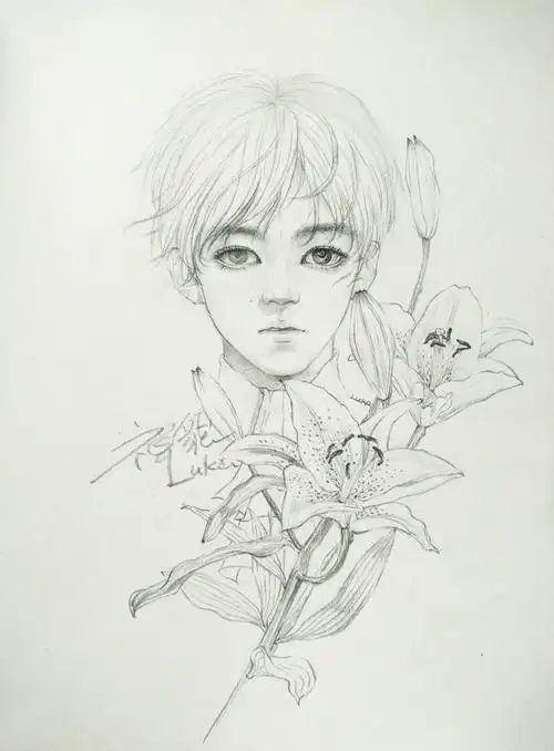 网格本手绘简笔画王俊凯名字 简笔画图片大全 - 王俊凯素描图片