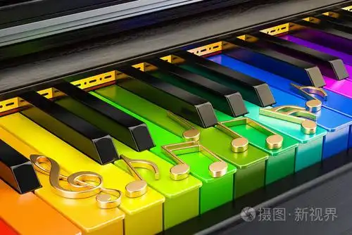钢琴的彩色的键盘的音符音乐概念3d仁德