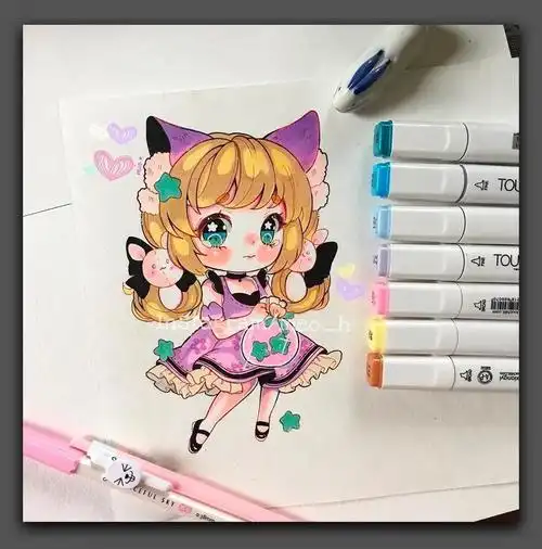 马克笔卡通q版人物绘画素材图片