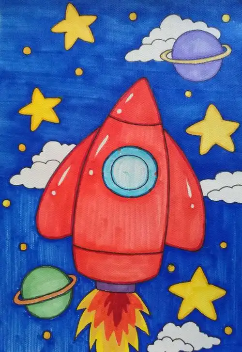 1.仔细观察画面,观察好星球与火箭的位置与大小.