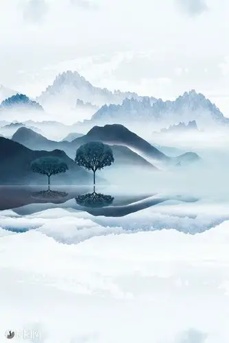 新中式现代艺术手绘抽象水墨山水装饰画