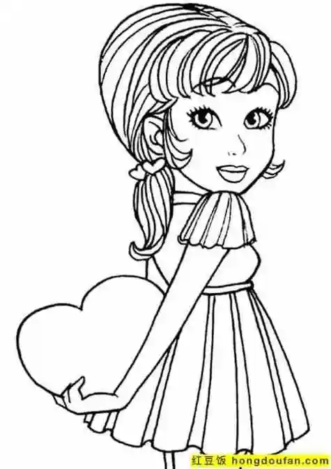 10张穿着可爱小裙子的女孩子涂色卡通图片-红豆饭小学生简笔画大全