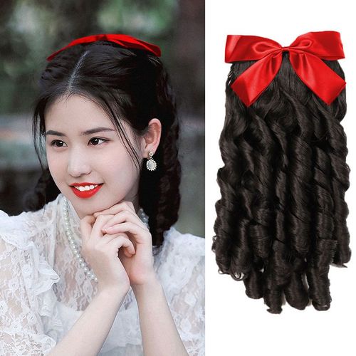 假发女民国风红色蝴蝶结复古旗袍发型金粉世家白秀珠lolita马尾